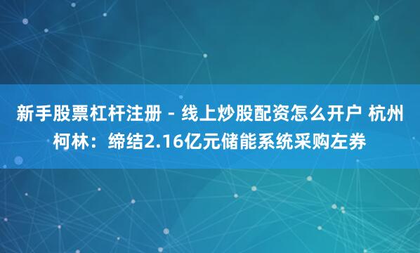 新手股票杠杆注册 - 线上炒股配资怎么开户 杭州柯林：缔结2.16亿元储能系统采购左券